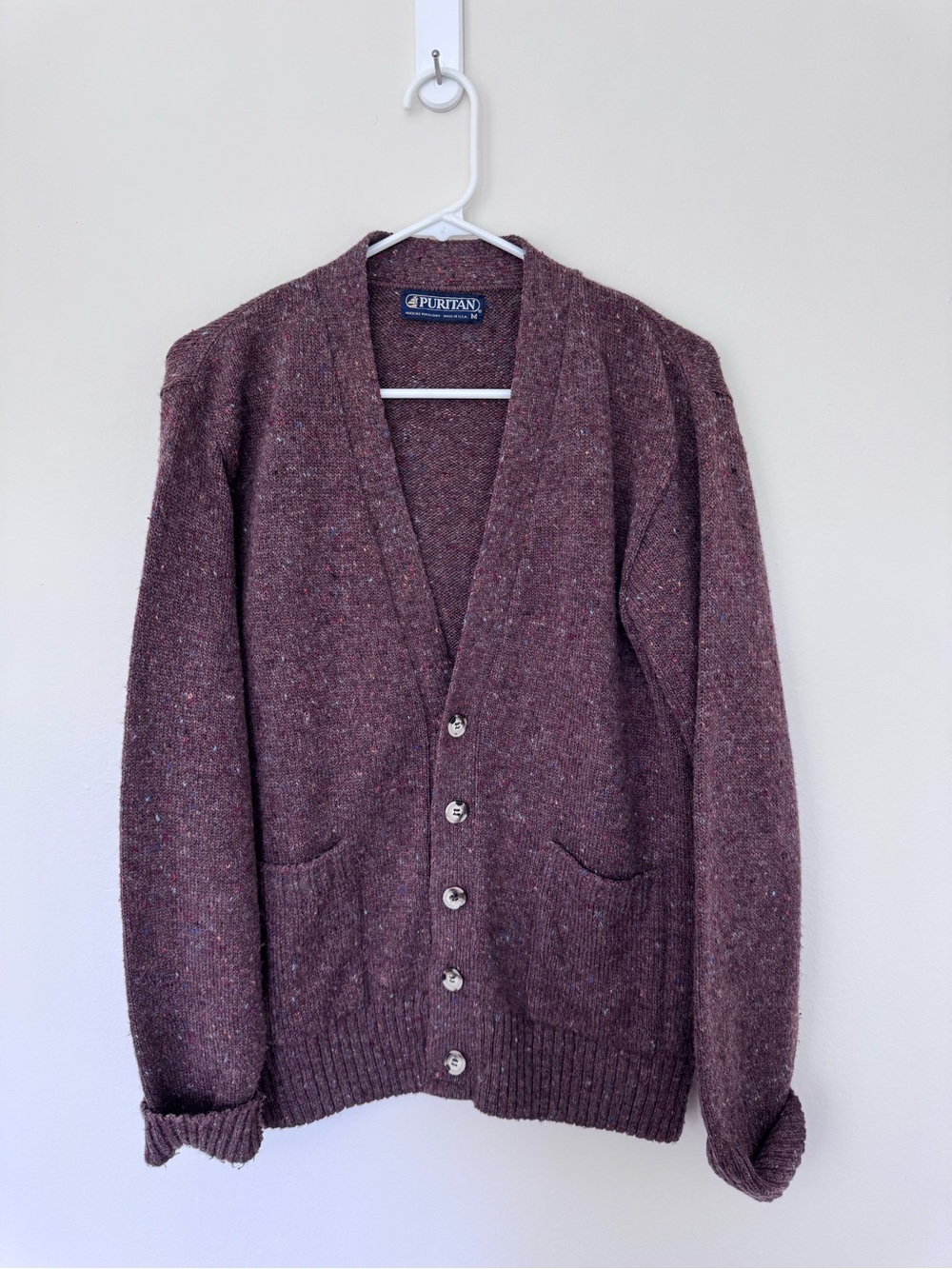 Puritan Flecked Wool Grandpa Buttob Down Cardigan Sweater Brown size Medium